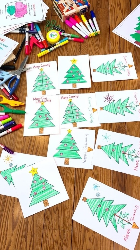 A collection of handmade Christmas cards with children